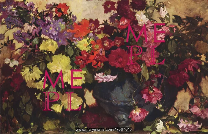 : Red Dahlias, by Frank Brangwyn : Red Dahlias, by Frank Brangwyn