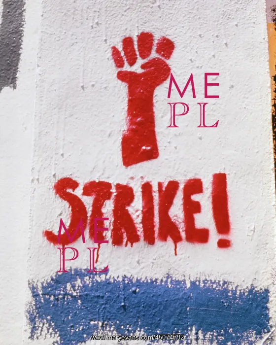 : Red Fist Strike Protest Sign Stenciled Graffiti : Red Fist Strike Protest Sign Stenciled Graffiti