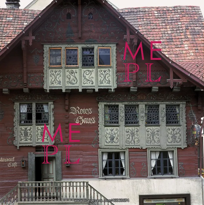 : Red House. The picture shows the red house (1634) in Dornbirn, Austria. Photograph : Red House. The picture shows the red house (1634) in Dornbirn, Austria. Photograph