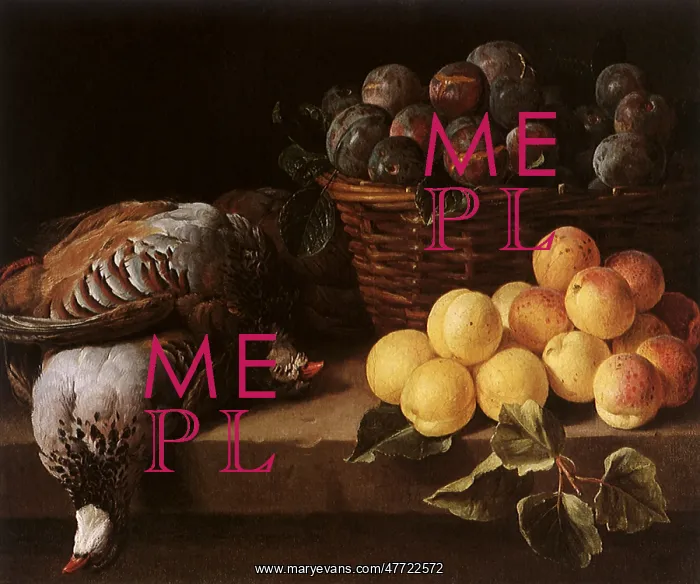 : Red Partridges, Apricots and Basket of Plums : Red Partridges, Apricots and Basket of Plums