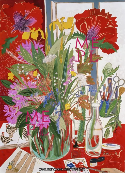 : Red Poppies, Red Studio ' vase of flowers : Red Poppies, Red Studio ' vase of flowers