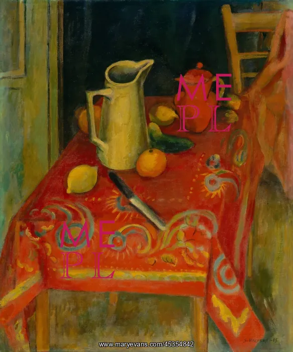 : THE RED TABLECLOTH, by Samuel Halpert, 1915, American : THE RED TABLECLOTH, by Samuel Halpert, 1915, American