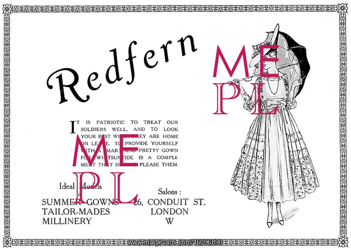 : Redfern advertisement, dressing well is patriotic, WW1 : Redfern advertisement, dressing well is patriotic, WW1