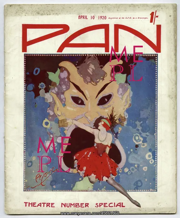 : Redhead flapper, posed in the mouth of a mask of Pan : Redhead flapper, posed in the mouth of a mask of Pan
