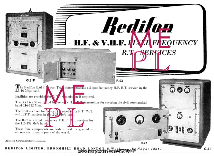 : Redifon HF & VHF Fixed Frequency R.T. Services : R93 R72 G71 : Redifon HF & VHF Fixed Frequency R.T. Services : R93 R72 G71