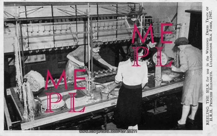 : Reeling the Silk for wedding dress train, Princess Elizabeth : Reeling the Silk for wedding dress train, Princess Elizabeth