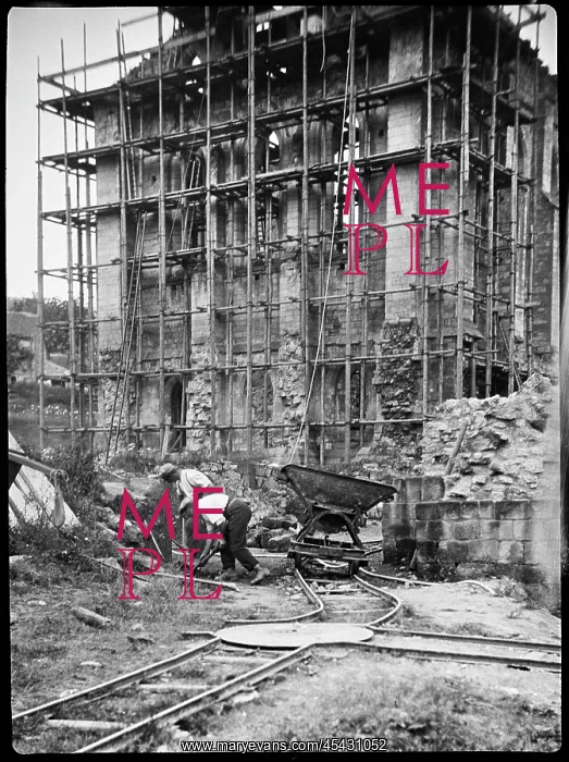 : The refectory at Rievaulx Abbey under restoration : The refectory at Rievaulx Abbey under restoration