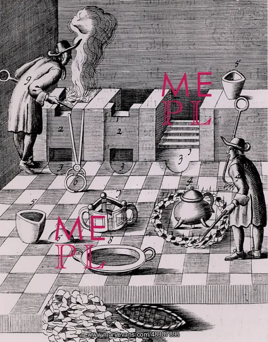 : Refining gold in Prague in 1574. Copperplate engraving : Refining gold in Prague in 1574. Copperplate engraving
