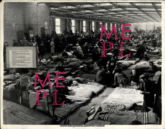 : Refugees. Mar. 12, 1953 - Factory owner gives refuge to East German refugees in Berlin : Refugees. Mar. 12, 1953 - Factory owner gives refuge to East German refugees in Berlin