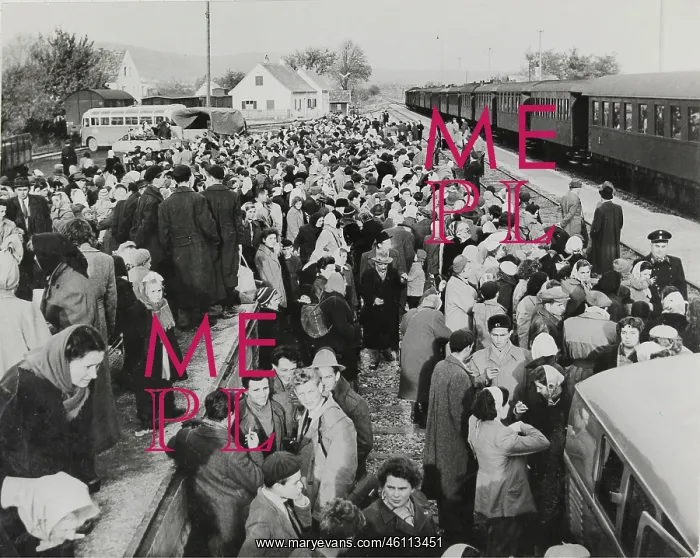 : Refugees of the Hungarian Revolution in 1956 at a train : Refugees of the Hungarian Revolution in 1956 at a train