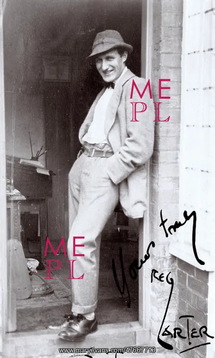: Reg Carter, artist, outside his studio, Southwold, Suffolk : Reg Carter, artist, outside his studio, Southwold, Suffolk