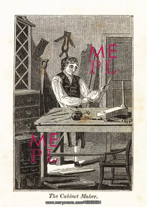 : Regency cabinet maker in his workshop : Regency cabinet maker in his workshop