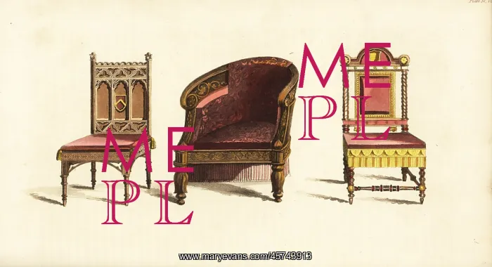 : Regency-era chairs in different styles: Gothic : Regency-era chairs in different styles: Gothic