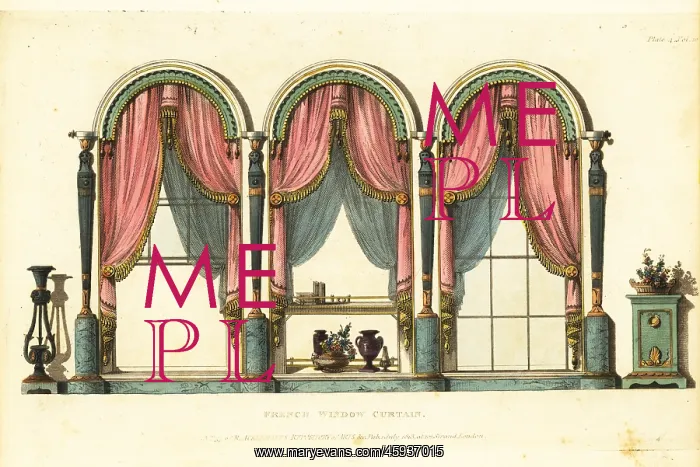 : Regency-era French window curtains, 1813 : Regency-era French window curtains, 1813