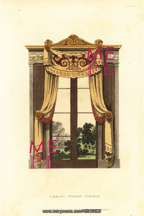 : Regency-era library window curtains, 1815 : Regency-era library window curtains, 1815