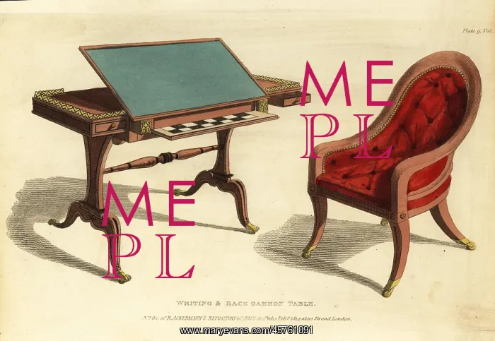 : Regency-era writing and backgammon table with chair : Regency-era writing and backgammon table with chair