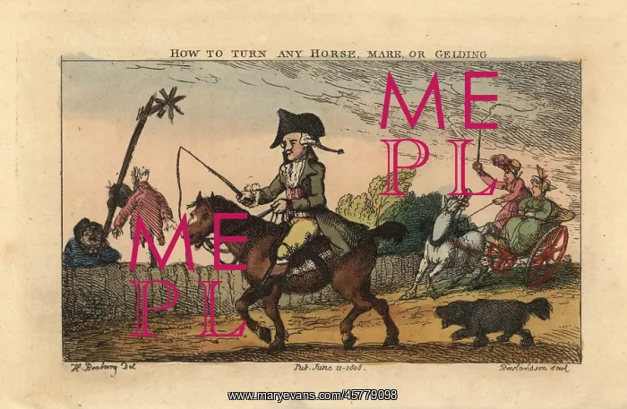 : Regency gentleman using a whip to steer a horse : Regency gentleman using a whip to steer a horse