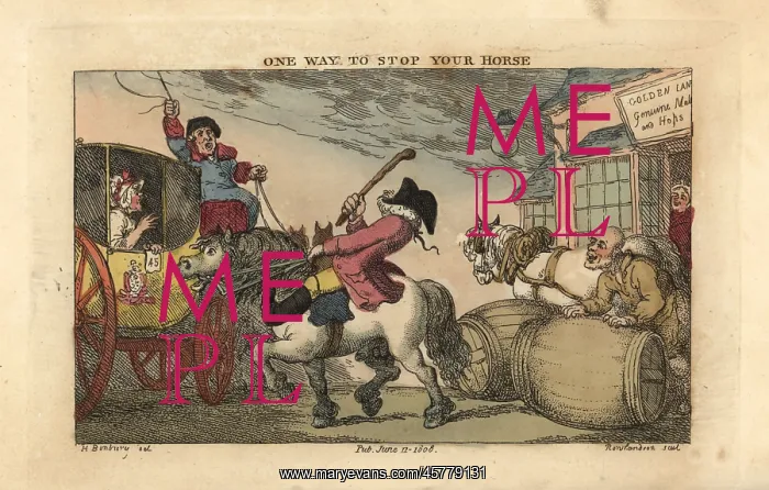 : Regency horse rider about to crash into a stage coach : Regency horse rider about to crash into a stage coach