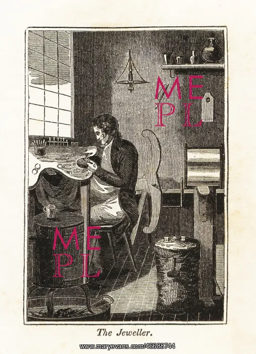  : Regency jeweller working at his bench in a workshop