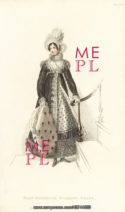  : Regency lady in half-mourning walking dress and