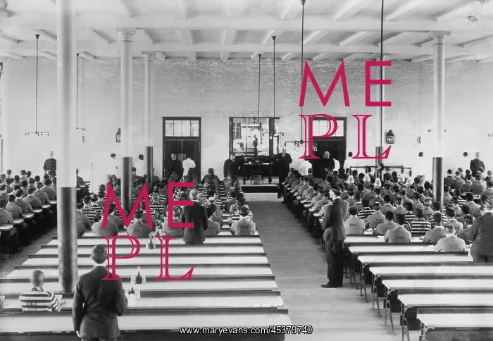 : Regimented dinner in the new penitentiary : Regimented dinner in the new penitentiary