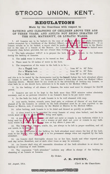: Regulations Poster, Strood Union Workhouse, Kent : Regulations Poster, Strood Union Workhouse, Kent