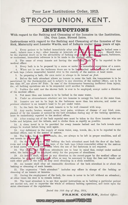 : Regulations Poster, Strood Union Workhouse, Kent : Regulations Poster, Strood Union Workhouse, Kent