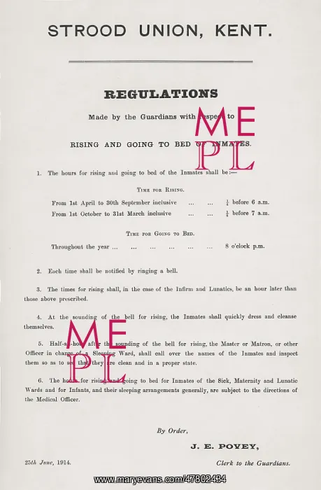 : Regulations Poster, Strood Union Workhouse, Kent : Regulations Poster, Strood Union Workhouse, Kent