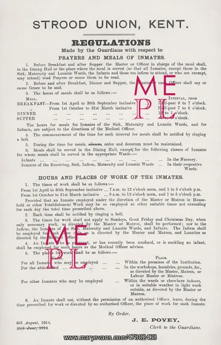 : Regulations Poster, Strood Union Workhouse, Kent : Regulations Poster, Strood Union Workhouse, Kent
