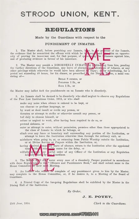 : Regulations Poster, Strood Union Workhouse, Kent : Regulations Poster, Strood Union Workhouse, Kent