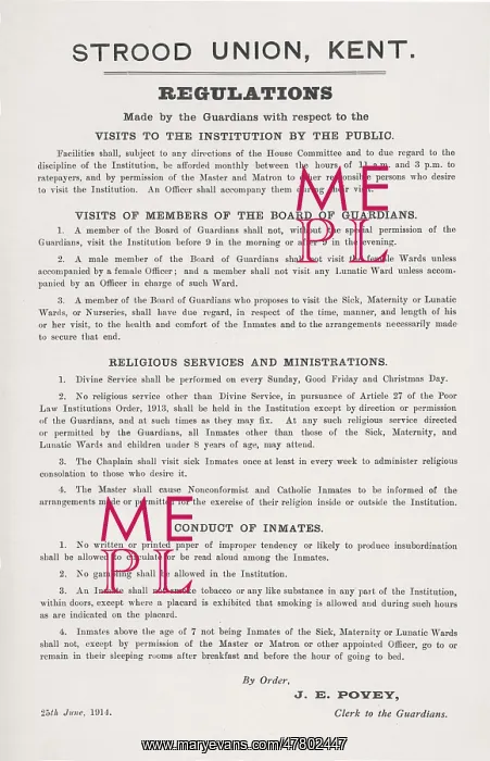 : Regulations Poster, Strood Union Workhouse, Kent : Regulations Poster, Strood Union Workhouse, Kent