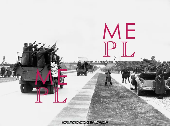 : Reichsautobahn workers pass by Adolf Hitler : Reichsautobahn workers pass by Adolf Hitler