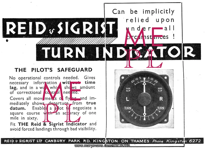 : Reid & Sigrist Aircraft Turn Indicator : Reid & Sigrist Aircraft Turn Indicator