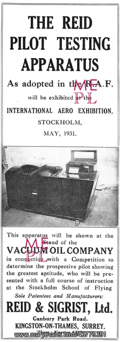 : Reid & Sigrist. Pilot Testing Apparatus 1931 : Reid & Sigrist. Pilot Testing Apparatus 1931