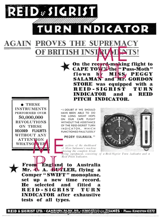 : Reid & Sigrist Turn Indicators 1931 : Reid & Sigrist Turn Indicators 1931