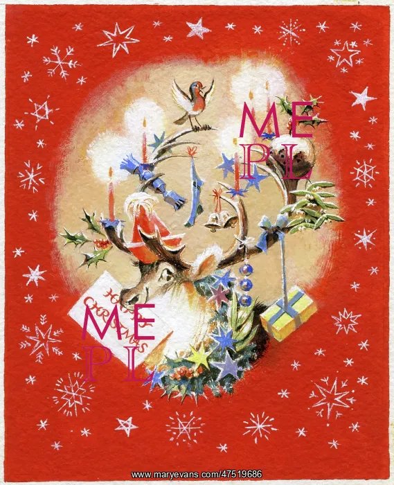 : Reindeer head with Christmas card etc : Reindeer head with Christmas card etc