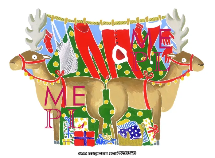 : Reindeer with Santa's Washing : Reindeer with Santa's Washing