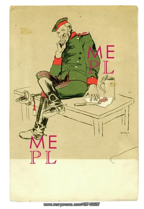 : A relaxed and smiling sitting figure of a uniformed German : A relaxed and smiling sitting figure of a uniformed German