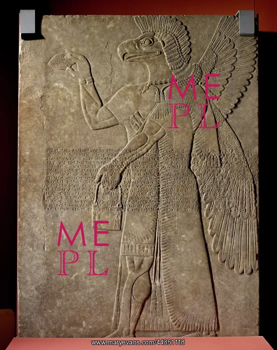 : Relief. engraved marble relief of winged genius facing left, holding pine cone : Relief. engraved marble relief of winged genius facing left, holding pine cone
