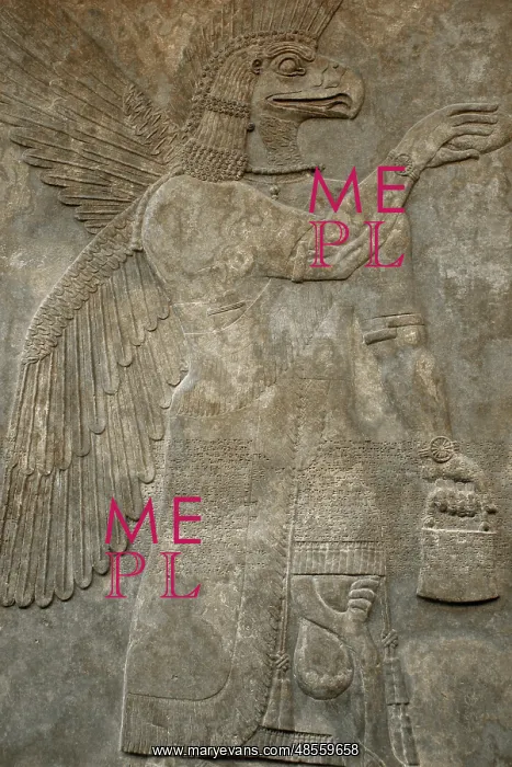 : Relief depicting a eagle-headed protective spirit. Nimrud : Relief depicting a eagle-headed protective spirit. Nimrud