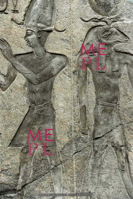 : Relief of a king and a ram-headed god. Egypt : Relief of a king and a ram-headed god. Egypt