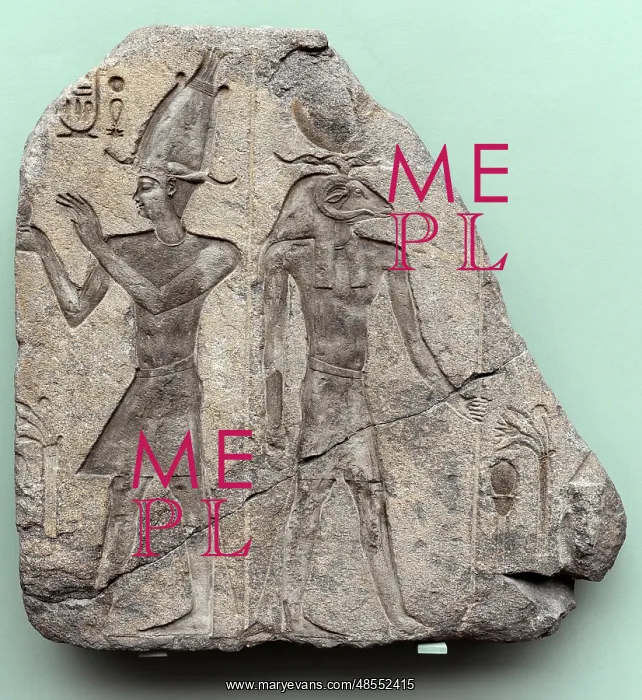 : Relief of a king and a ram-headed god. Egypt : Relief of a king and a ram-headed god. Egypt