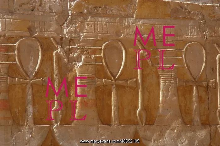 : Reliefs depicting the ankh, uady and djed pillar. Deir el-Ba : Reliefs depicting the ankh, uady and djed pillar. Deir el-Ba
