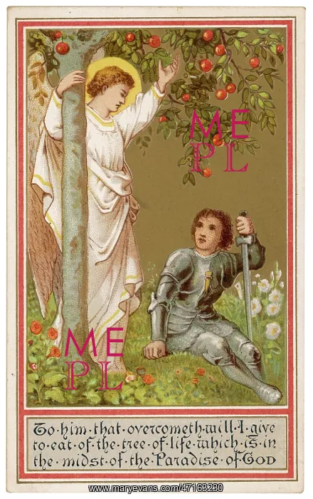: Religious card with quotation from Revelation 2:7 : Religious card with quotation from Revelation 2:7
