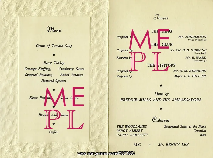 : REME Woolwich, Dinner Dance card : REME Woolwich, Dinner Dance card