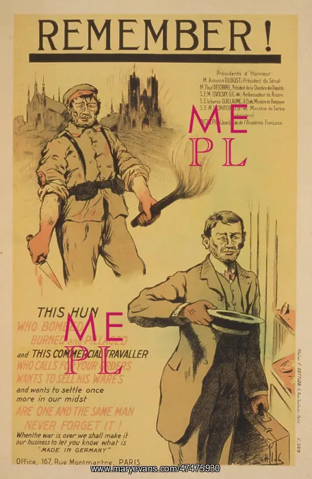 : Remember!. Picture of a German soldier (a Hun) carrying a torch : Remember!. Picture of a German soldier (a Hun) carrying a torch