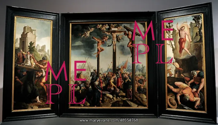 : Renaissance. Triptych with the Crucifixion by Jan van Scorel : Renaissance. Triptych with the Crucifixion by Jan van Scorel
