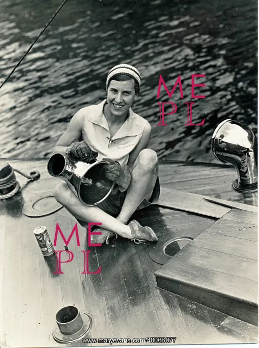 : Rene Fraser on the fore-deck of Medusa : Rene Fraser on the fore-deck of Medusa
