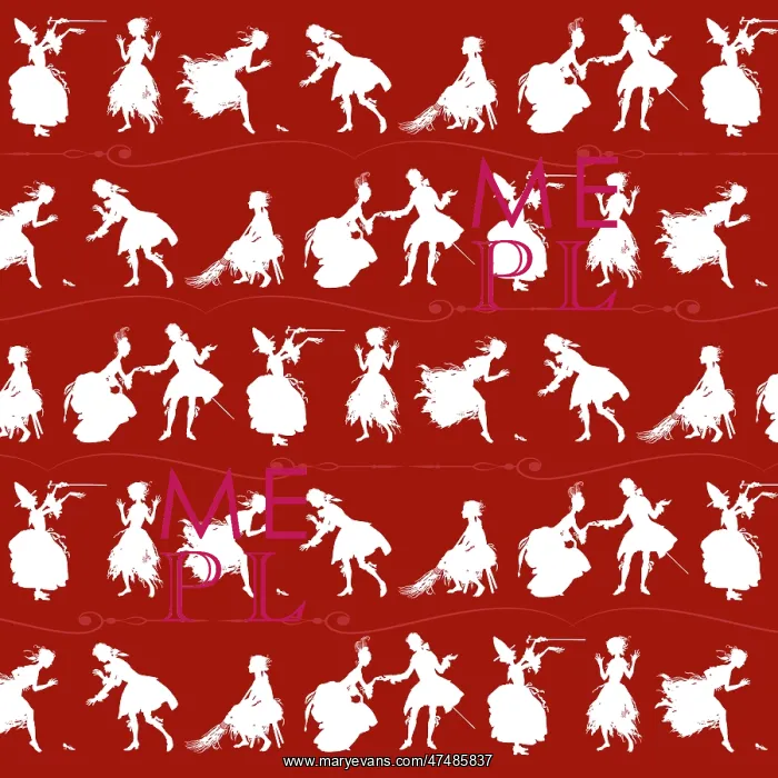 : Repeating Pattern - Cinderella Story - red background : Repeating Pattern - Cinderella Story - red background