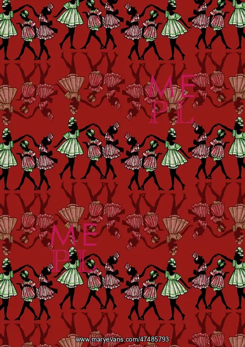 : Repeating Pattern - Dancing girls - silhouette - red : Repeating Pattern - Dancing girls - silhouette - red